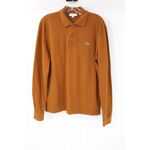 lacoste polo shirt mens Medium classic fit long sleeve cotton brown collared